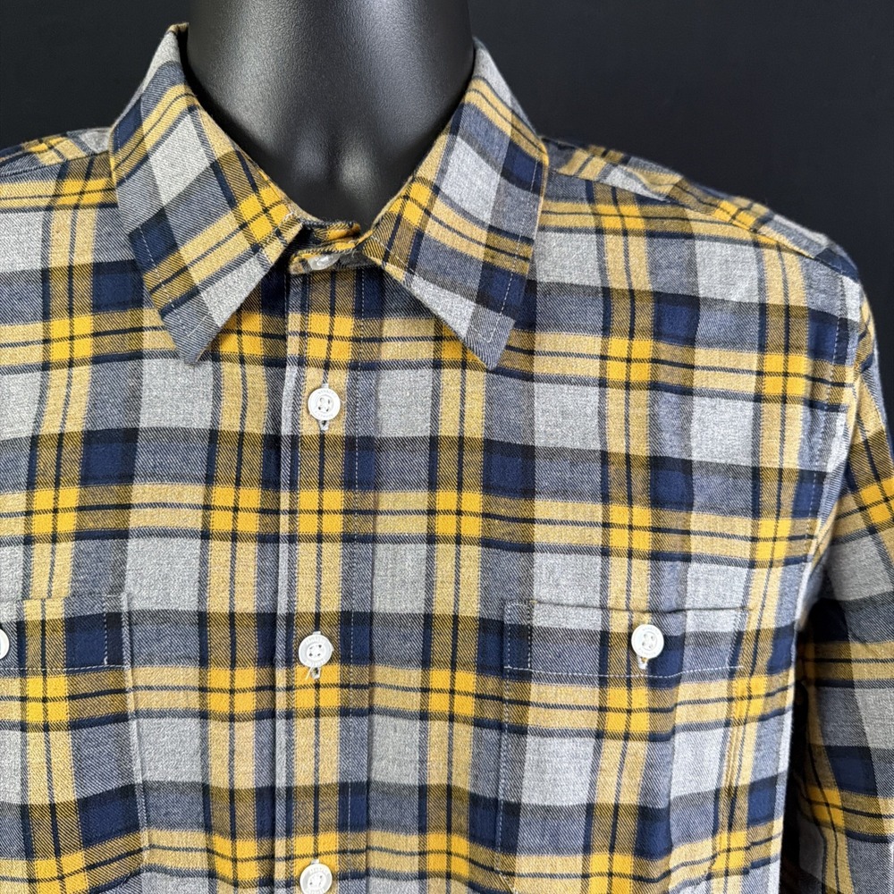Ash & Erie Flannel Shirt Mens Medium Yellow Grey Plaid Long Sleeve Button Down